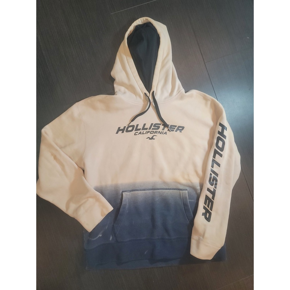 Hollister Y2K Hoodie Ombre XL Large Graphic on Front And on Sleeve peach blue